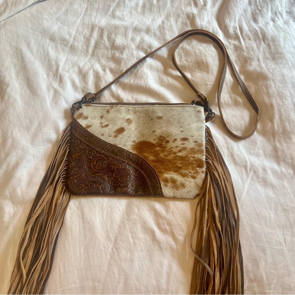 Myra fractional leather & hair on hide crossbody bag